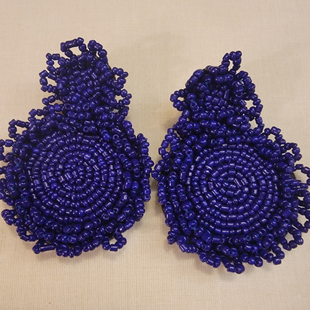 Purple Seed Bead Flower Earrings - Picture 5 of 6